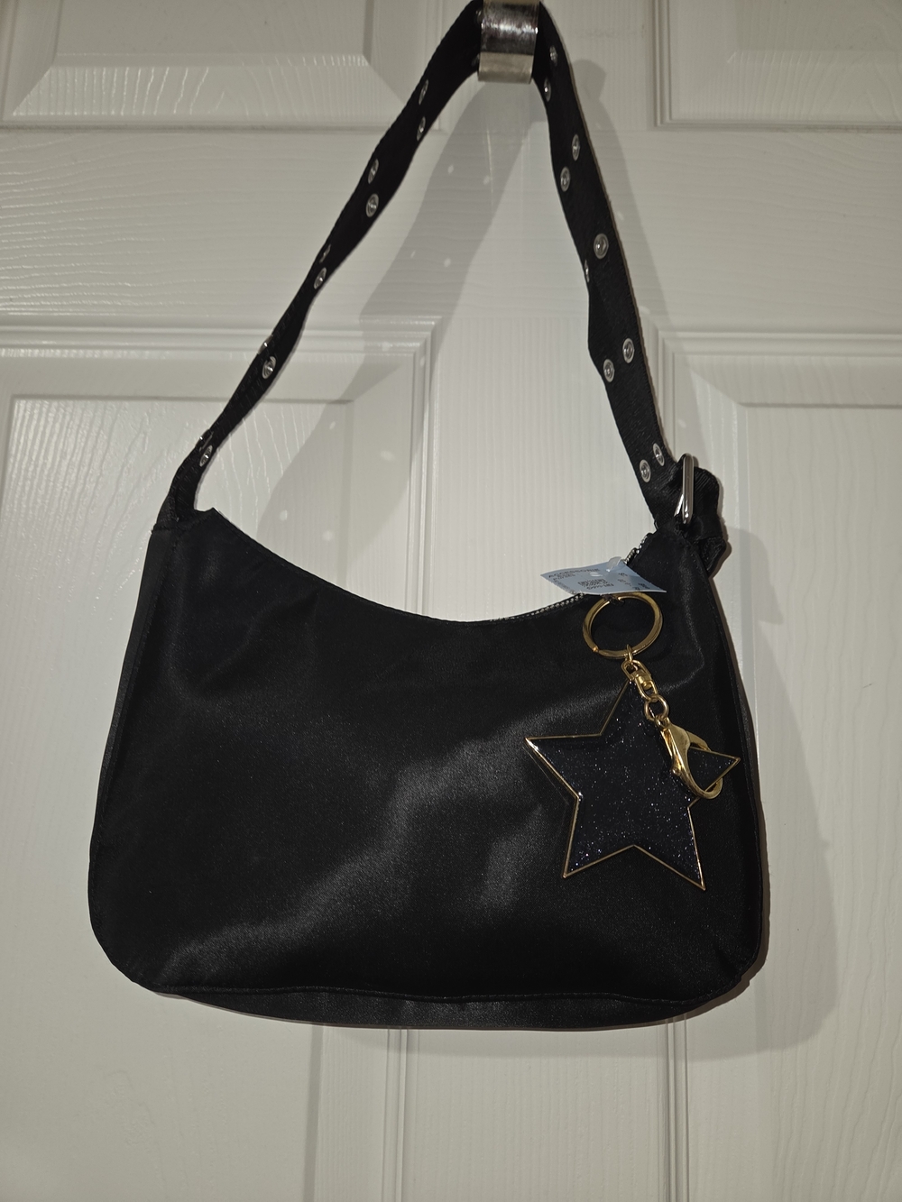 Divided Black Shoulder Bag with Gold Star Charm